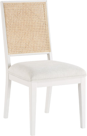 Butterfly Linen Textured Fabric / Natural Cane / Rubberwood / Foam Mid-Century Cream Linen Textured Fabric Dining Chair - 19" W x 24.5" D x 36.5" H
