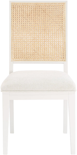 Butterfly Linen Textured Fabric / Natural Cane / Rubberwood / Foam Mid-Century Cream Linen Textured Fabric Dining Chair - 19" W x 24.5" D x 36.5" H