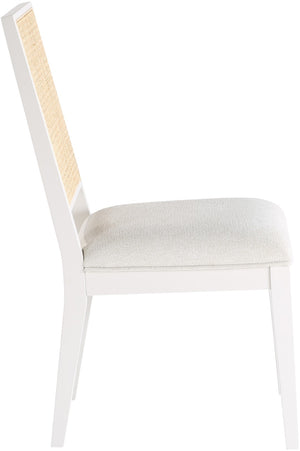 Butterfly Linen Textured Fabric / Natural Cane / Rubberwood / Foam Mid-Century Cream Linen Textured Fabric Dining Chair - 19" W x 24.5" D x 36.5" H