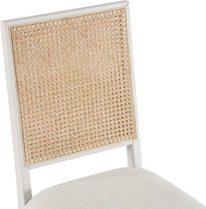 Butterfly Linen Textured Fabric / Natural Cane / Rubberwood / Foam Mid-Century Cream Linen Textured Fabric Dining Chair - 19" W x 24.5" D x 36.5" H