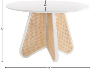 Butterfly Natural Cane / Rubberwood / Oak Veneer Mid-Century White Dining Table - 48" W x 48" D x 30" H
