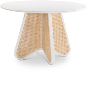 Butterfly Natural Cane / Rubberwood / Oak Veneer Mid-Century White Dining Table - 48" W x 48" D x 30" H