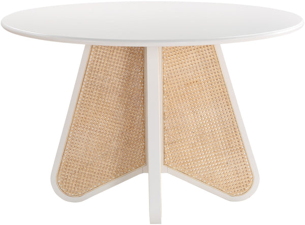 Butterfly Natural Cane / Rubberwood / Oak Veneer Mid-Century White Dining Table - 48" W x 48" D x 30" H