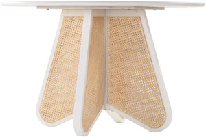 Butterfly Natural Cane / Rubberwood / Oak Veneer Mid-Century White Dining Table - 48" W x 48" D x 30" H
