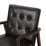 Marcola Mid Century Modern Faux Leather Club Chair with Wood Frame, Brown and Dark Espresso Noble House