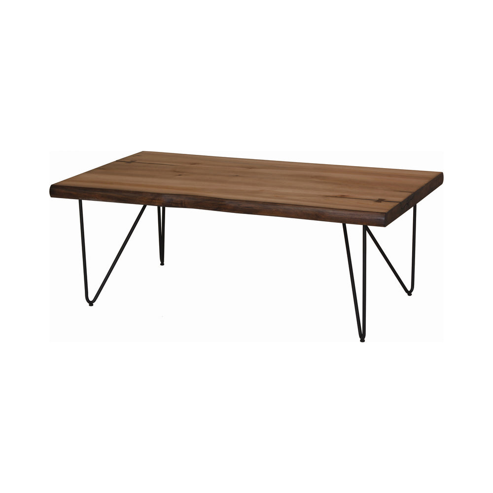 Contemporary Coffee Table with Hairpin Legs - Natural Honey Finish & Gunmetal Retro Charm