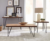 Contemporary Coffee Table with Hairpin Legs Natural Honey and Gunmetal