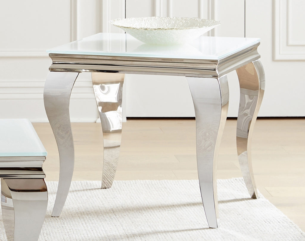 Delilah Modern Square End Table White and Chrome