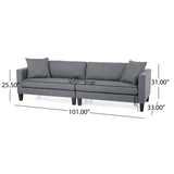 Clemons Contemporary 4 Seater Fabric Sofa with Accent Pillows, Charcoal and Dark Brown Noble House