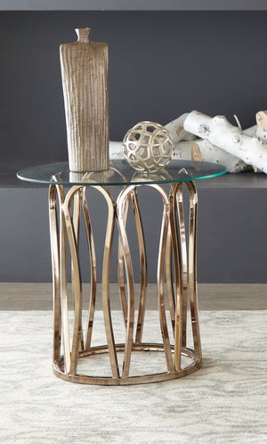 Contemporary Round End Table Chocolate Chrome and Clear