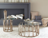 Contemporary Round Coffee Table Chocolate Chrome and Clear