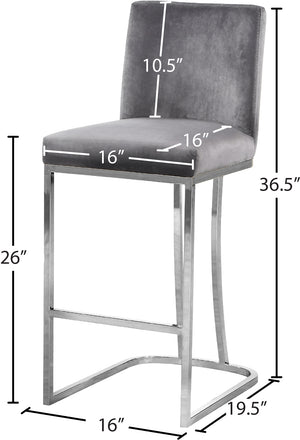 Heidi Velvet / Engineered Wood / Metal / Foam Contemporary Grey Velvet Stool - 16" W x 19.5" D x 36.5" H