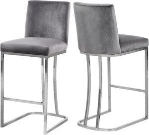 Heidi Velvet / Engineered Wood / Metal / Foam Contemporary Grey Velvet Stool - 16" W x 19.5" D x 36.5" H