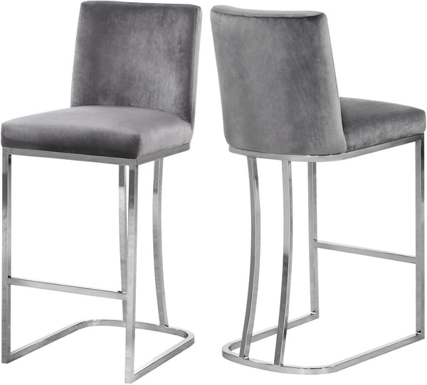 Heidi Velvet / Engineered Wood / Metal / Foam Contemporary Grey Velvet Stool - 16" W x 19.5" D x 36.5" H