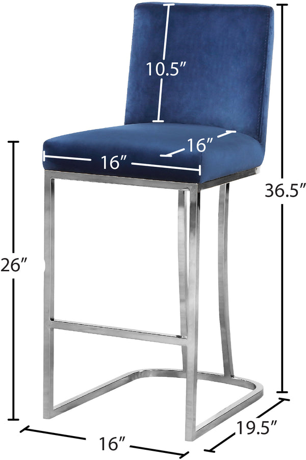 Heidi Velvet / Engineered Wood / Metal / Foam Contemporary Navy Velvet Stool - 16" W x 19.5" D x 36.5" H