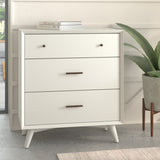 Alpine Furniture Flynn Mid Century Modern 3 Drawer Small Chest, White 966-W-04 White Mahogany Solids & Okoume Veneer 32 x 18 x 36