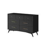 Alpine Furniture Flynn Mid Century Modern 7 Drawer Dresser, Black 966BLK-03 Black Mahogany Solids & Okoume Veneer 56 x 19 x 36.5