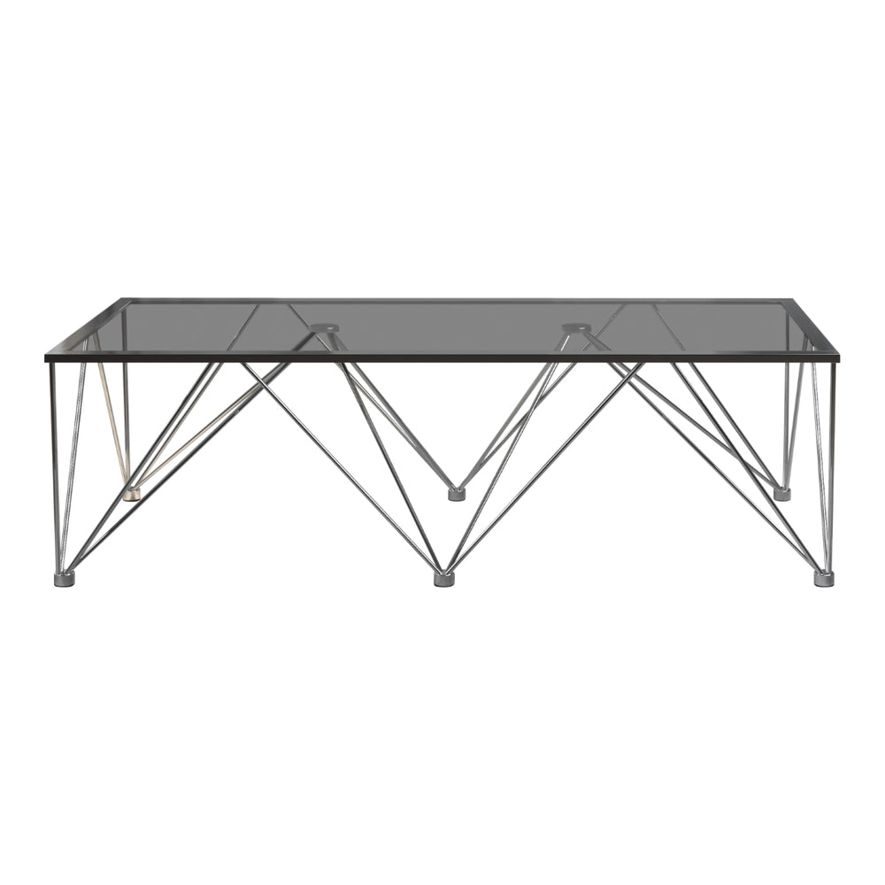 Chalet Modern Rectangle Coffee Table with Grey Glass Top and Sleek Chrome Base for Stylish Living Room