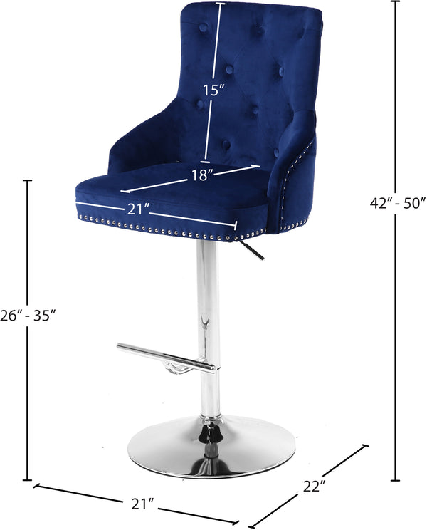 Claude Velvet / Engineered Wood / Metal / Foam Contemporary Navy Velvet Adjustable Stool - 20.5" W x 22" D x 42"- 50" H