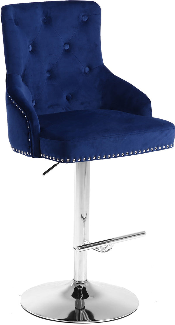 Claude Velvet / Engineered Wood / Metal / Foam Contemporary Navy Velvet Adjustable Stool - 20.5" W x 22" D x 42"- 50" H