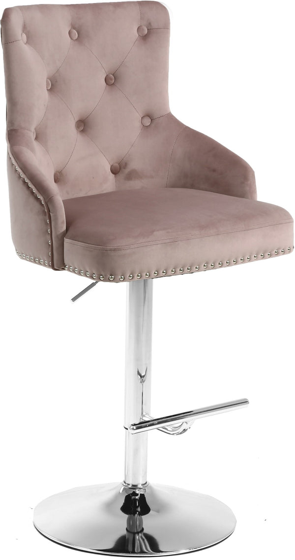 Claude Velvet / Engineered Wood / Metal / Foam Contemporary Pink Velvet Adjustable Stool - 20.5" W x 22" D x 42"- 50" H