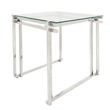 Sagebrook Home Contemporary Metal 24" Side Table, Silver 15725-01 Silver Glass