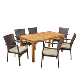 Davenport Outdoor 7 Piece Wood and Wicker Expandable Dining Set
