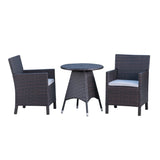 Cypress Outdoor 3 Piece Multibrown Wicker Round Dining Set with Light Brown Water Resistant Cushions