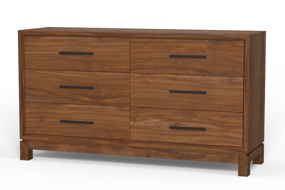 Nova Dresser in Honey Maple - Fully Assembled Mahogany with Six Drawers and Elegant Bronze Hardware