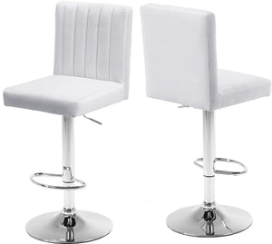 Joel Velvet / Engineered Wood / Metal / Foam Contemporary White Velvet Adjustable Stool - 16.5" W x 20" D x 39"-47.5" H