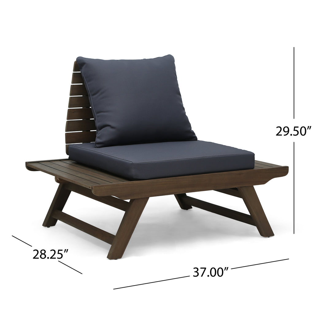 Sedona Outdoor Wooden Club Chairs with Cushions, Dark Gray and Gray Finish Noble House