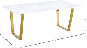 Cameron Stone / Marble Veneer / Stainless Steel Contemporary Gold Dining Table - 78" W x 39" D x 30" H