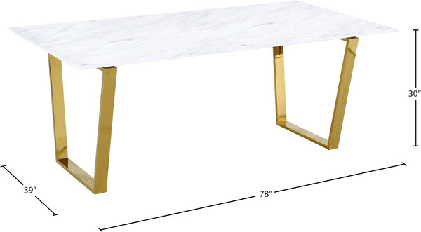 Cameron Stone / Marble Veneer / Stainless Steel Contemporary Gold Dining Table - 78" W x 39" D x 30" H