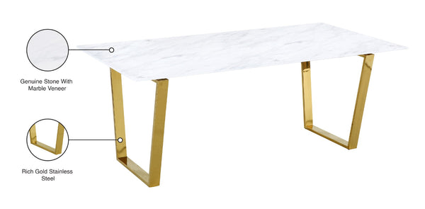 Cameron Stone / Marble Veneer / Stainless Steel Contemporary Gold Dining Table - 78" W x 39" D x 30" H