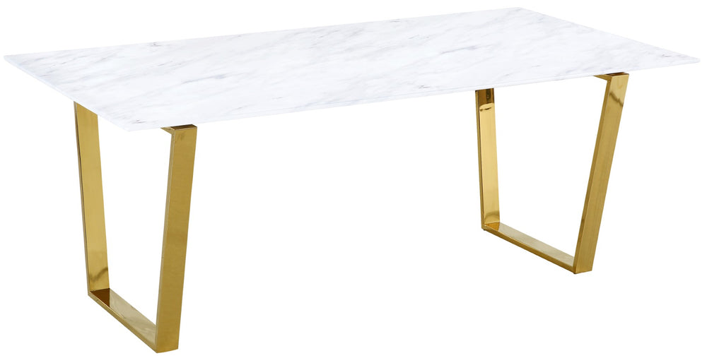 Cameron Stone / Marble Veneer / Stainless Steel Contemporary Gold Dining Table - 78" W x 39" D x 30" H