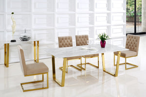Cameron Stone / Marble Veneer / Stainless Steel Contemporary Gold Dining Table - 78" W x 39" D x 30" H