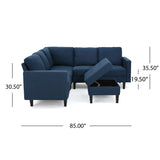 Zahra Dark Blue Fabric Sectional Couch with Storage Ottoman