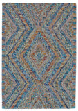 Isleta Ecclectic Vintage Tufted Area Rug, Wool, Blue/Orange, 9ft-6in x 13ft-6in