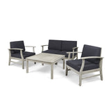 Perla Outdoor 5 Piece Acacia Wood Chat Set, Light Gray and Dark Gray Noble House