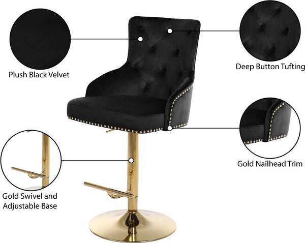 Claude Velvet / Engineered Wood / Metal / Foam Contemporary Black Velvet Adjustable Stool - 20.5" W x 22" D x 42"- 50" H