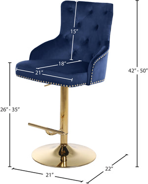 Claude Velvet / Engineered Wood / Metal / Foam Contemporary Navy Velvet Adjustable Stool - 20.5" W x 22" D x 42"- 50" H