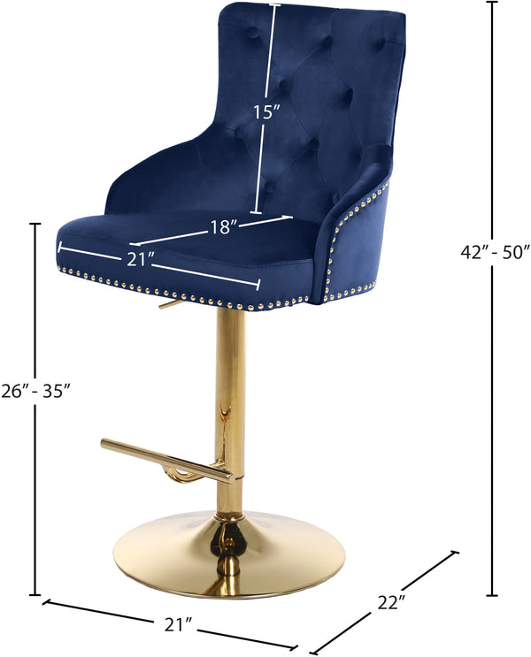 Claude Velvet / Engineered Wood / Metal / Foam Contemporary Navy Velvet Adjustable Stool - 20.5" W x 22" D x 42"- 50" H