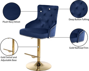 Claude Velvet / Engineered Wood / Metal / Foam Contemporary Navy Velvet Adjustable Stool - 20.5" W x 22" D x 42"- 50" H