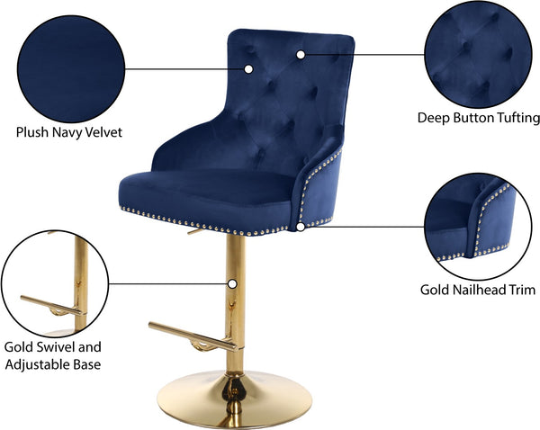 Claude Velvet / Engineered Wood / Metal / Foam Contemporary Navy Velvet Adjustable Stool - 20.5" W x 22" D x 42"- 50" H
