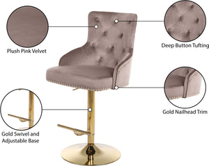 Claude Velvet / Engineered Wood / Metal / Foam Contemporary Pink Velvet Adjustable Stool - 20.5" W x 22" D x 42"- 50" H