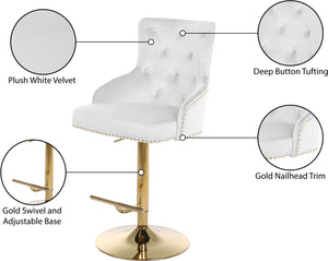 Claude Velvet / Engineered Wood / Metal / Foam Contemporary White Velvet Adjustable Stool - 20.5" W x 22" D x 42"- 50" H