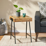 McMullen Handcrafted Boho Mango Wood End Table, Natural and Black Noble House