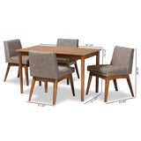 Baxton Studio Nexus Mid-Century Modern Gravel Fabric Upholstered and Walnut Brown Finished Wood 5-Piece Dining Set