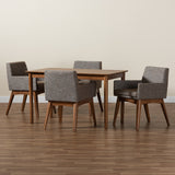 Baxton Studio Dorina Mid-Century Modern Gravel Fabric Upholstered and Walnut Brown Finished Wood 5-Piece Dining Set