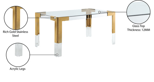 Casper Acrylic / Glass / Stainless Steel Contemporary Rich Gold Dining Table - 60" W x 36" D x 29.5" H